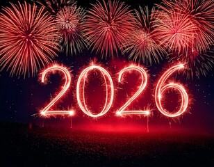  Happy New Year 2026. Number 2026 written sparkling sparklers isolated on black background 