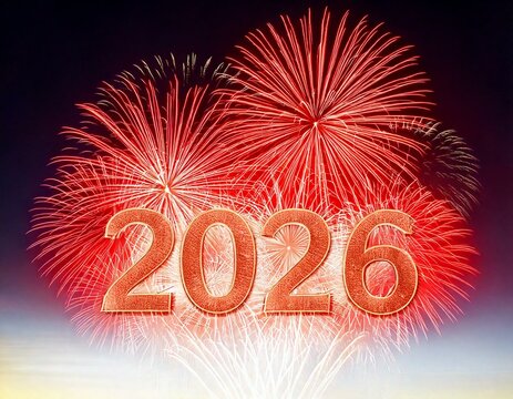  Happy New Year 2026. Number 2026 written sparkling sparklers isolated on black background  - Powered by Adobe