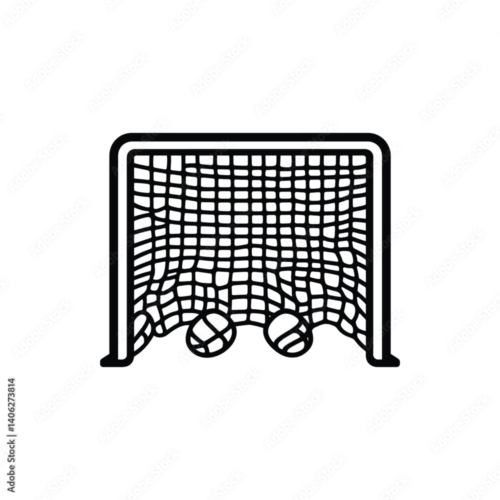Aufkleber minimalist outline of goalpost netting with balls and transparent background