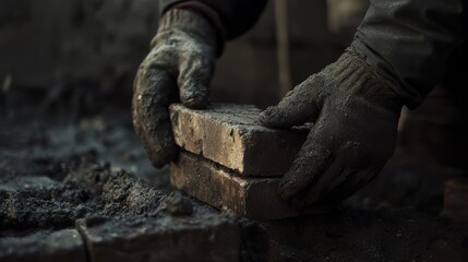 Mason laying bricks to build a new foundation wall. Featuring masonry work and craftsmanship