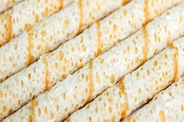 Close up of Crispy egg roll biscuit texture for background