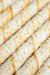 Close up of Crispy egg roll biscuit texture for background