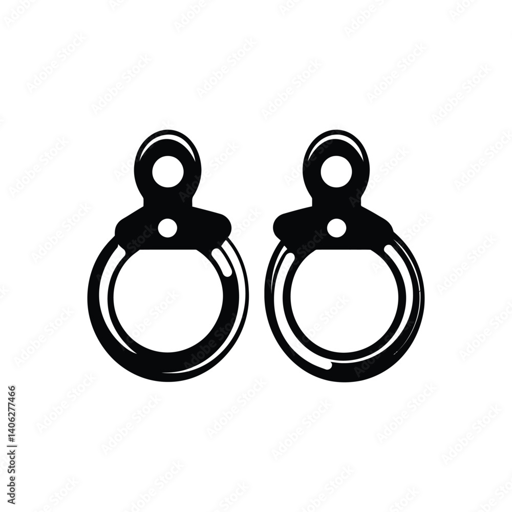 Aufkleber pair of black metallic rings with attachment loop on transparent background