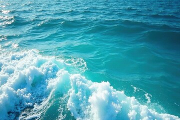 Ocean waves foam on blue turquoise water surface , surface, turquoise, waves