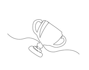 Trophy cup award outline drawing illustration. one continuous line drawing of trophy cup.