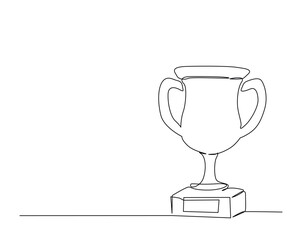 Trophy cup award outline drawing illustration. one continuous line drawing of trophy cup.
