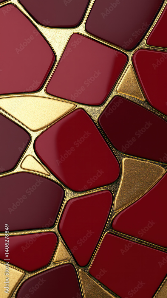 Poster a red and gold mosaic patterned background with a gold and red square in the middle. the background 