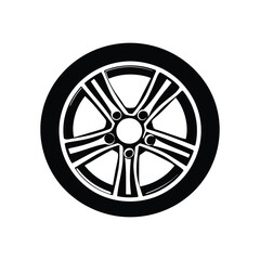 Car Wheel Silhouette Design, Five Spokes Alloy Rim on Transparent Background