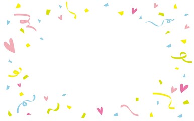 ハートと紙吹雪の背景イラストフレーム