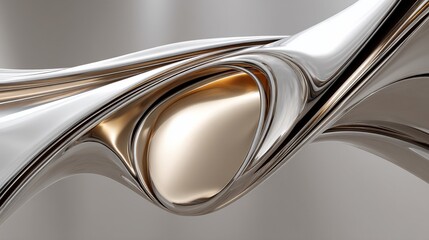 Obraz premium Abstract swirling metallic forms, gold and silver hues