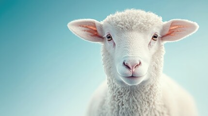 Fototapeta premium Adorable white lamb closeup gentle farm animal soft fluffy pure image