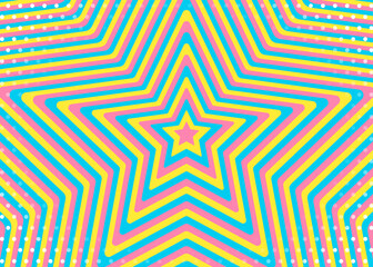 同心状の星とドットのパターン背景、ポップなデザイン、装飾的な放射型図形