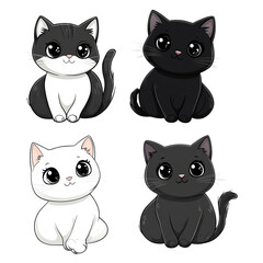 Obraz premium Cute Cartoon Cats with Black, and White.
