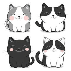 Fototapeta premium Cute Cartoon Cats with Grey Black.