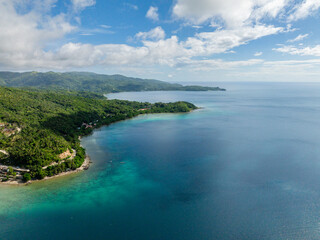 Coastline with beaches and blue sea in Alad Island. Romblon, Philippines.