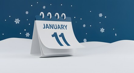 January 11th Calendar Date Reminder with Winter Snowflakes Background
