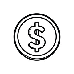 Obraz premium Isolated Coin Icon with Dollar Sign in Black and White on Transparent Background