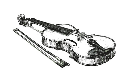 Obraz premium Engraving of a violin and bow with intricate wood grain details 