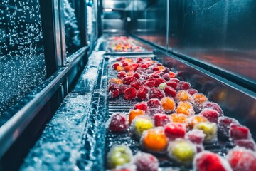 Frozen food products being processed through an automated cold chain system