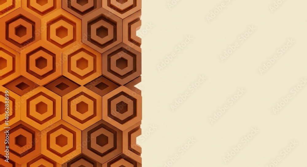 Poster abstract honeycomb pattern design in warm orange and brown hues: geometric background texture