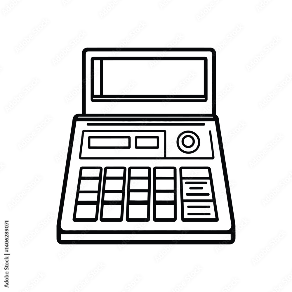 Poster line art calculator icon with transparent background and detailed keypad