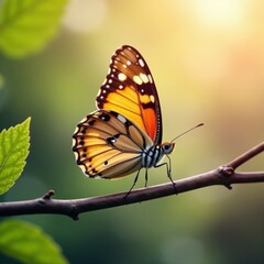 Obraz premium Delicate butterfly wings on a branch against a soft focus background , foliage, botanical
