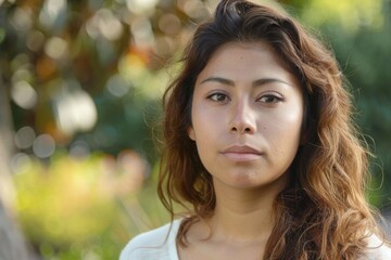 Obraz premium Hispanic woman serious sad face portrait outdoors