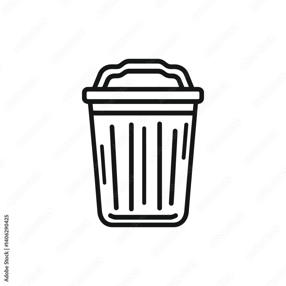 Poster line art trash can icon with handle minimalist style on transparent background