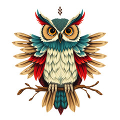 Colorful Owl on Transparent Background
