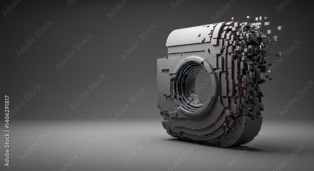 Aufkleber abstract 3d render of a disintegrating geometric shape: digital art exploration
