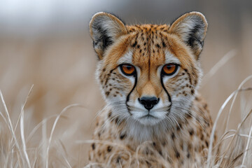 Obraz premium A baby cheetah is standing in tall grass