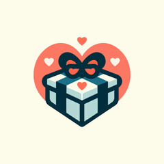 Combination of gift and heart logo Minimalist and simple valentine's day logo design template