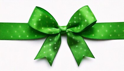 Polka dot green ribbon bow on white background clipping path