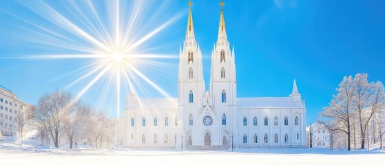 Obraz premium Snowy Winter Day at a White Cathedral