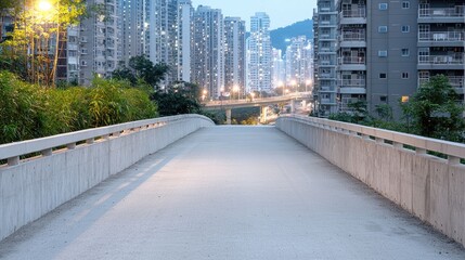Fototapeta premium Elevated city walkway modern architecture urban scene peaceful atmosphere