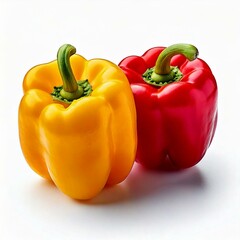 Red and yellow bell peppers. High quality photo from side isolated white backgrounds 