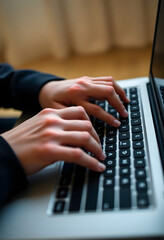 close up of a person typing on a laptop