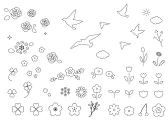 春をイメージしたアイコンイラストセット　線画