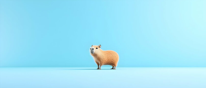 Fototapeta Adorable Capybara in a Light Blue Studio Setting Posing Serenely with Ample Copy Space for Design Elements