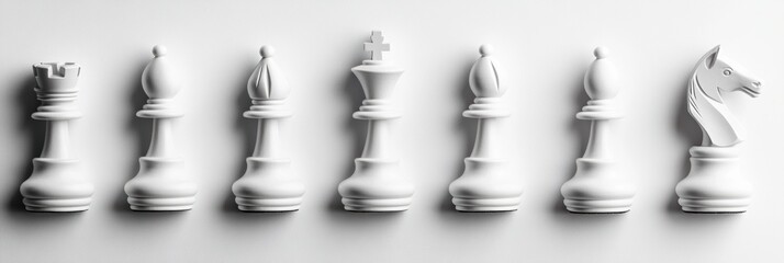 Clean layout of black and white chess pieces on a white board highlights strategic game setup with clear visual clarity for chess enthusiasts