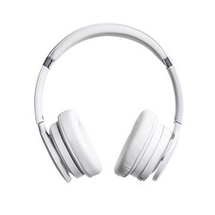 Stylish white headphones cutout background modern design studio photography minimal environment eye-level angle