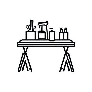 black line art table with supplies clip art preview