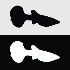 Guppy fish silhouette logo design with white and black background
