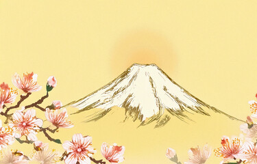 富士山と桜のイラスト背景素材