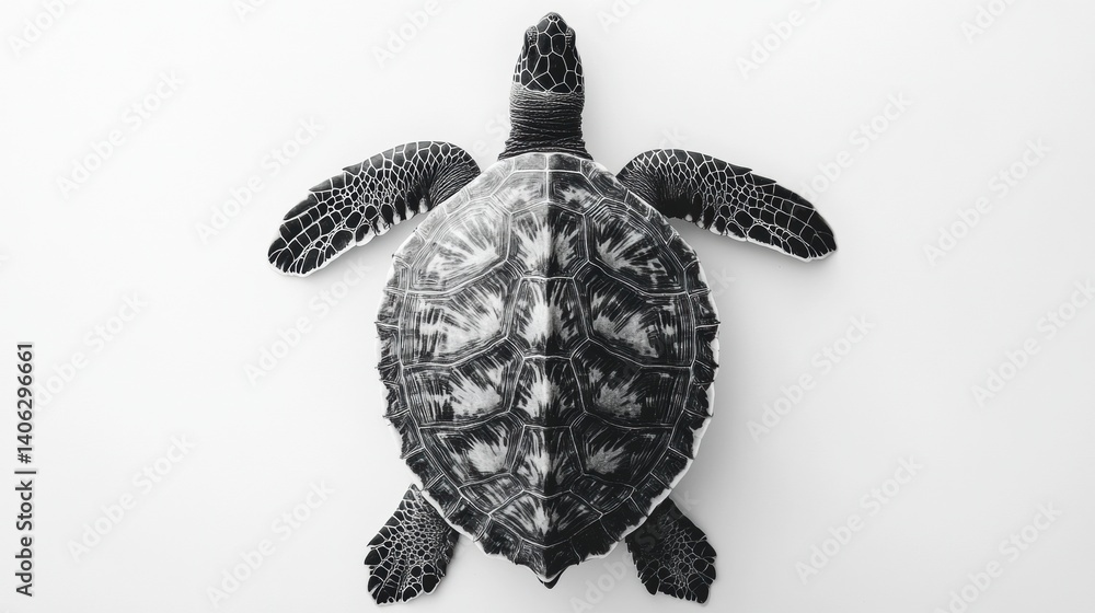 Aufkleber Turtle with intricate patterned shell on white background showcasing its unique features from a top-down perspective