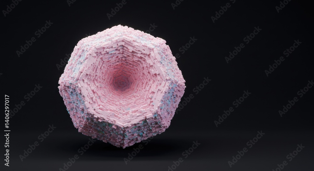 Poster abstract pink and blue geometric 3d render hexagonal structure digital art