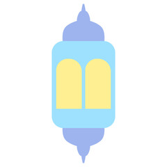 Obraz premium Flat design of an Islamic lantern in blue and yellow colors. Suitable for Ramadan, Eid, and festive designs. Great for decoration, icon sets, or cultural themes.