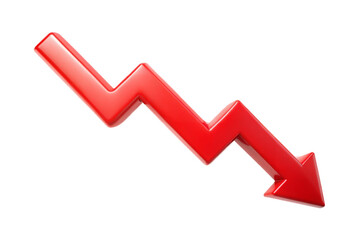 Red  downward arrow graph isolated on transparent background. Png