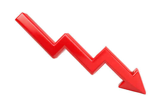 Red  downward arrow graph isolated on transparent background. Png