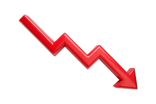 Red  downward arrow graph isolated on transparent background. Png